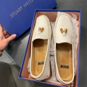 Stuart Weitzman Cream Loafers with Gold Accent